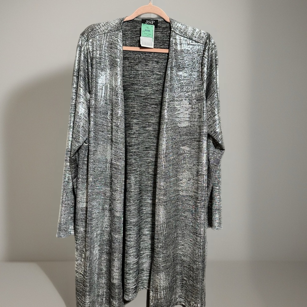 JSP Woman Metallic Silver Open Front Cardigan